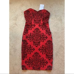 Red strapless dress